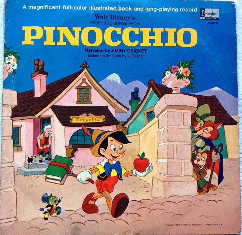 Walt Disney's story and songs from Pinocchio - Narrated by Jiminy Cricket - LP Record ST 3905