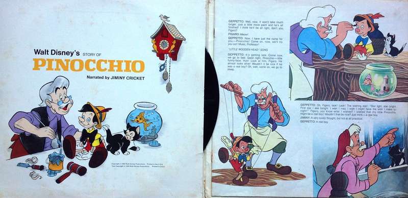 Walt Disney's story and songs from Pinocchio - Narrated by Jiminy Cricket - LP Record ST 3905