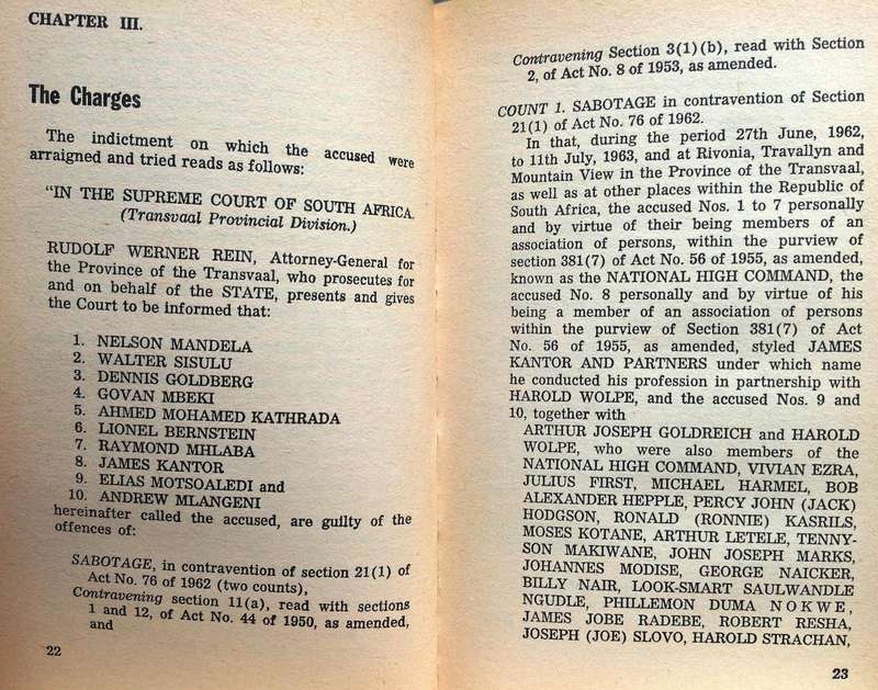 Rivonia - Operation Mayibuye - Honourable H. H. W. De Villiers