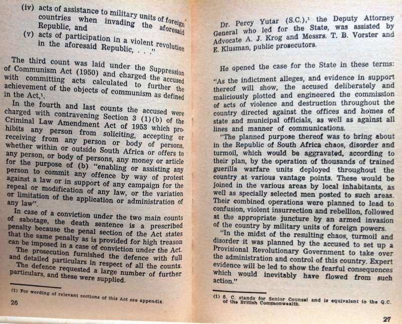 Rivonia - Operation Mayibuye - Honourable H. H. W. De Villiers