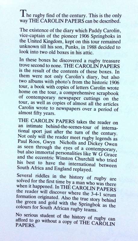 The Carolin Papers-A Diary of the 1906/07 Springbok Tour-Lappe Laubscher & Gideon Nieman-Ltd edition