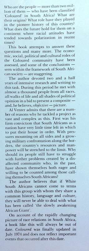 COLOURED - A Profile of Two Million SOUTH AFRICANS - Al J Venter - Hardcover