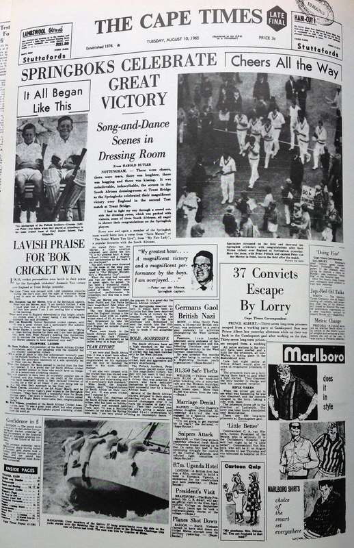 Great Springbok Cricket Tests - Chris Greyvenstein - 100 Years of Headlines