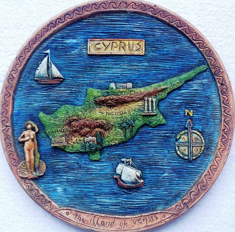Terracotta Wall Plate Relief - CYPRUS - the island of venus - signed by Manthos