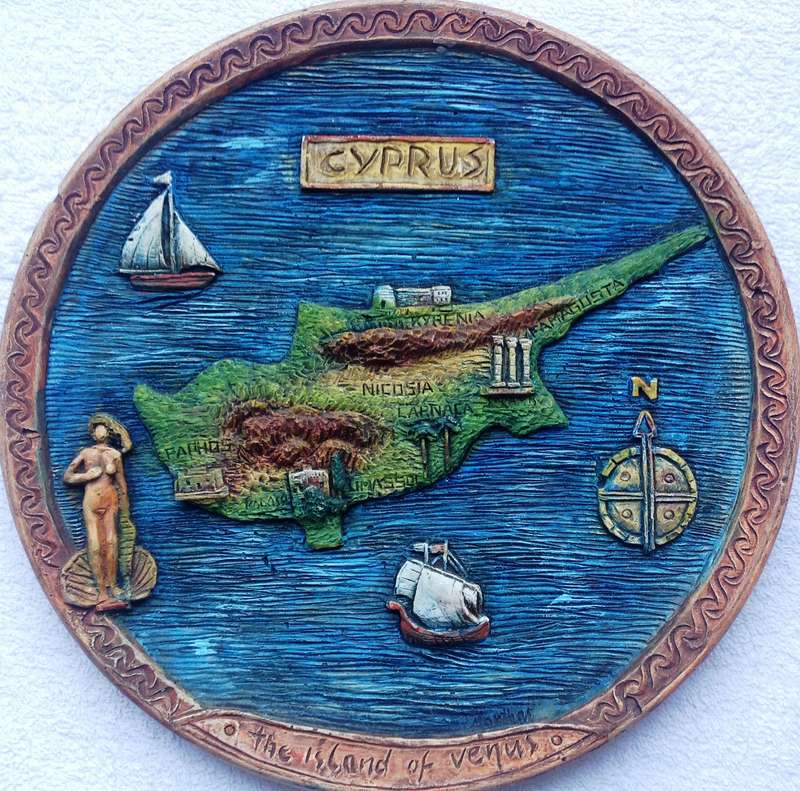 Terracotta Wall Plate Relief - CYPRUS - the island of venus - signed by Manthos