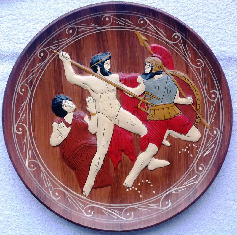 Terracotta Wall Plate with Greek Gladiator scene - Made in Greece