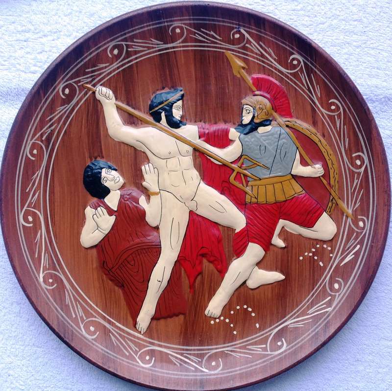 Terracotta Wall Plate with Greek Gladiator scene - Made in Greece