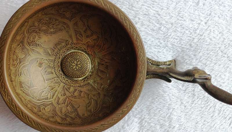 Vintage Brass Donkey Cart with Bowl - Tamar - Made in Israel