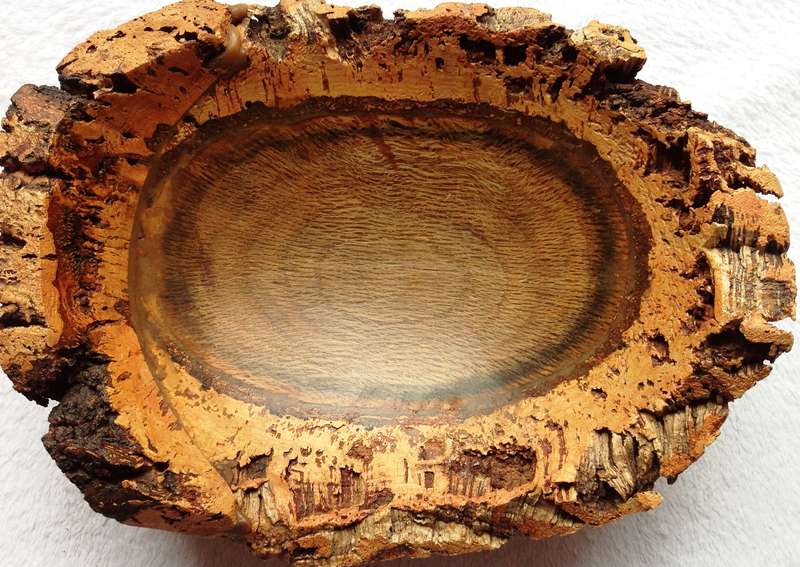 Beautiful African hardwood turned bowl with Cork Oak Bark finishing