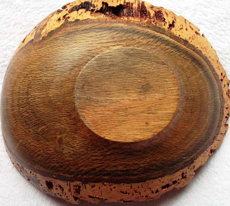 Beautiful African hardwood turned bowl with Cork Oak Bark finishing
