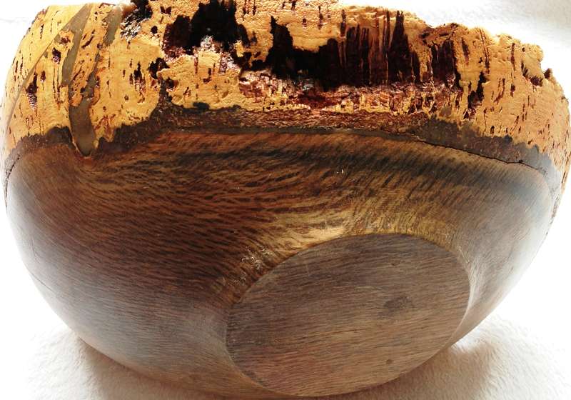 Beautiful African hardwood turned bowl with Cork Oak Bark finishing
