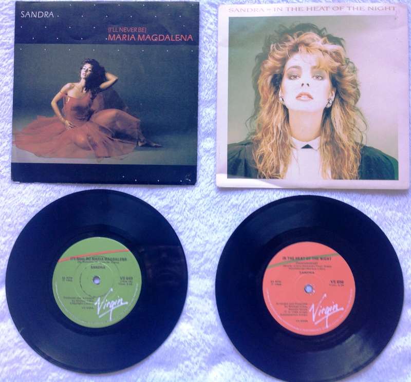 TWO seven single vinyl records - 45 RPM - Sandra - Maria Magdalena and In the Heat of the Night