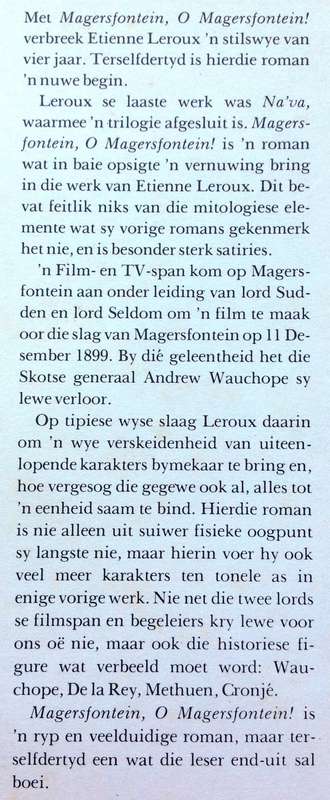 Magersfontein O Magersfontein! - Etienne Leroux - Hardeband  Bekroon met die CNA-Prys HERTZOG-Prys
