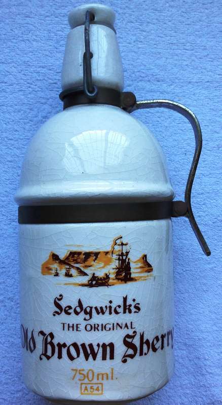 White Ceramic Sedgwick's The Original Old Brown Sherry 750ml bottle ornament with swing top