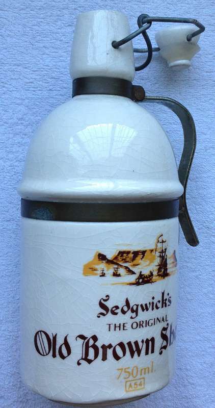 White Ceramic Sedgwick's The Original Old Brown Sherry 750ml bottle ornament with swing top
