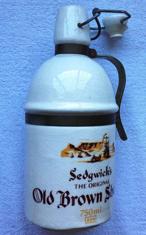 White Ceramic Sedgwick's The Original Old Brown Sherry 750ml bottle ornament with swing top