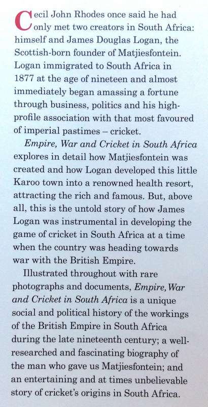 Empire, War & Cricket in South Africa-Logan of Matjiesfontein-Dean Allen-Hardcover-book signed