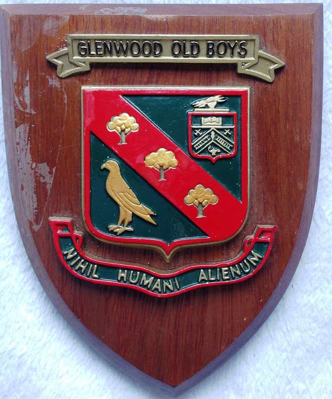 Wall Plaque on solid hardwood base  GLENWOOD OLD BOYS  ""Nihil humani alienum""