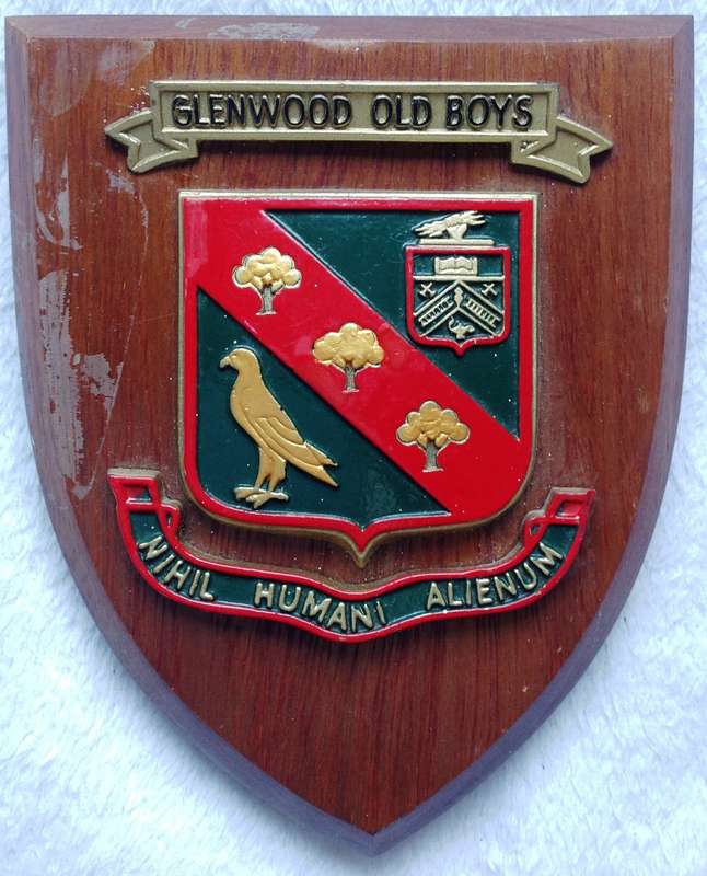 Wall Plaque on solid hardwood base  GLENWOOD OLD BOYS  ""Nihil humani alienum""