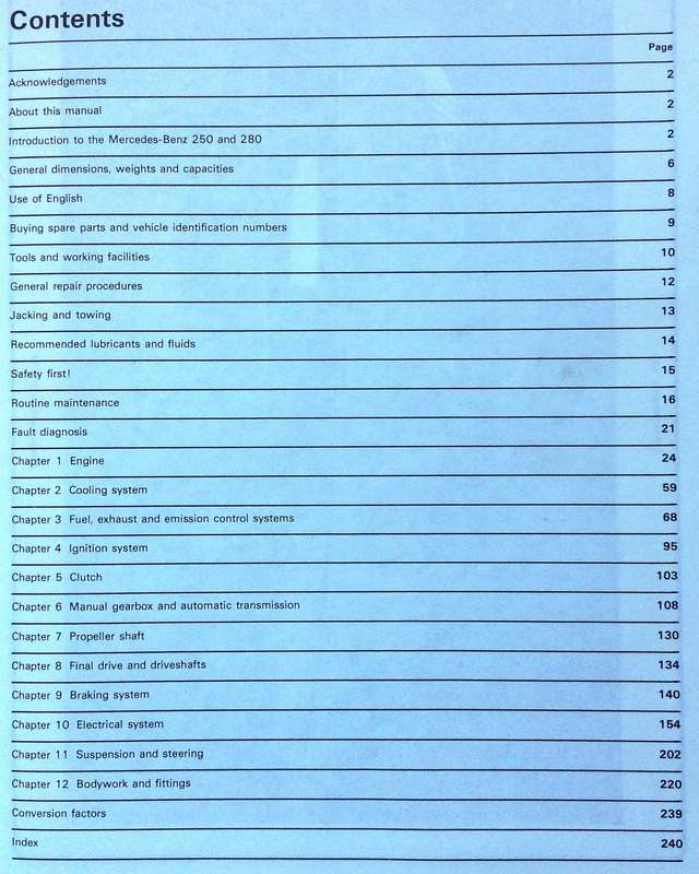 Mercedes-Benz 250 & 280 - 123 Series - October 1976 to 1984 - All models - 2525cc and 2746cc