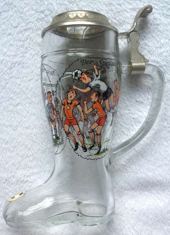 Original BMF Pewter Lidded Glass Beer Stein - Boot-shaped - Made in West Germany