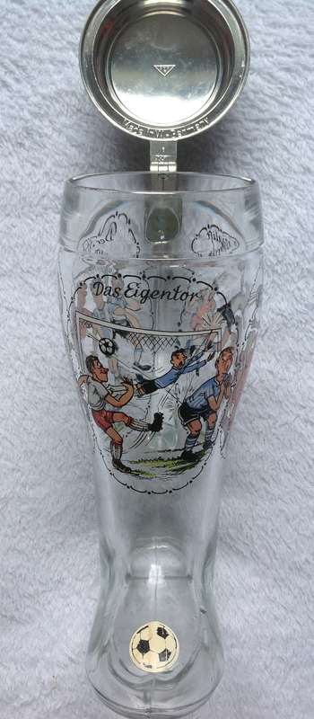 Original BMF Pewter Lidded Glass Beer Stein - Boot-shaped - Made in West Germany