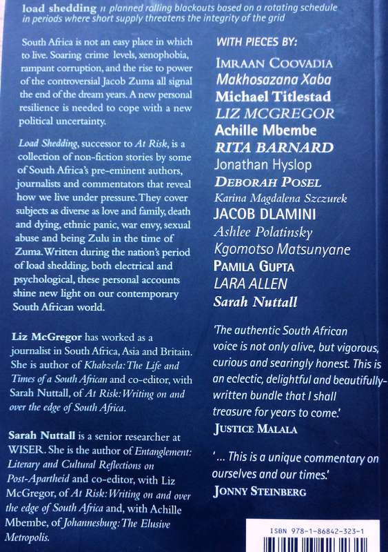 Two books - Load shedding-Liz McGregor & Sarah Nuttall  -  Cringe, The Beloved Country-Pat Hopkins