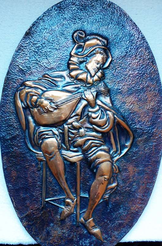 Copper Embossed Wall Art Lute Player