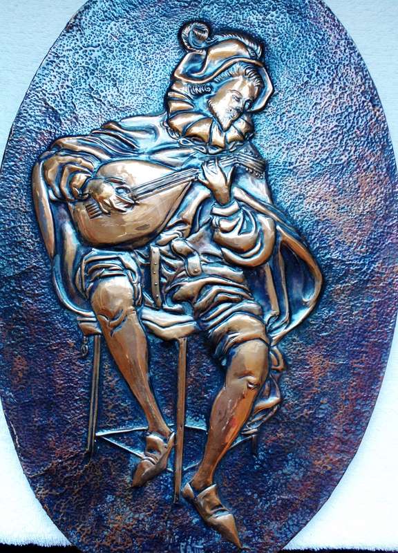 Copper Embossed Wall Art Lute Player