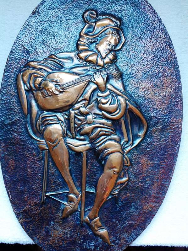 Copper Embossed Wall Art Lute Player