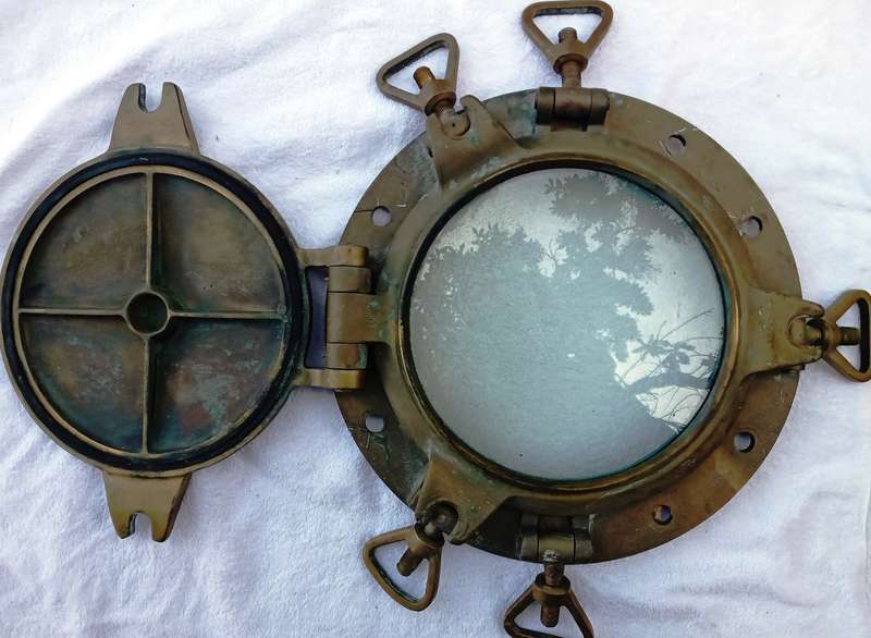 Vintage PAIR of ships brass portholes from Foundry Fontanini 1933, Udine, Italy