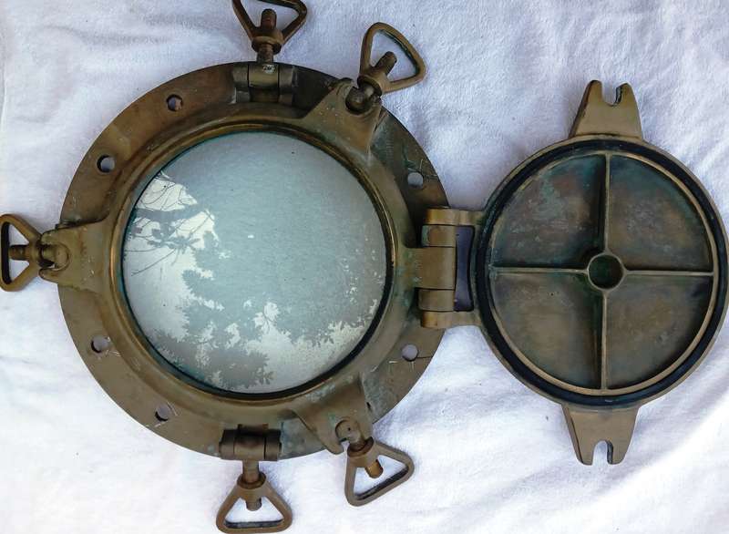 Vintage PAIR of ships brass portholes from Foundry Fontanini 1933, Udine, Italy