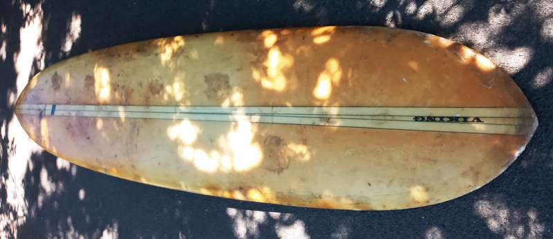Vintage Viking Long Board Surf Board 1960's - Board has beautiful golden patina of age
