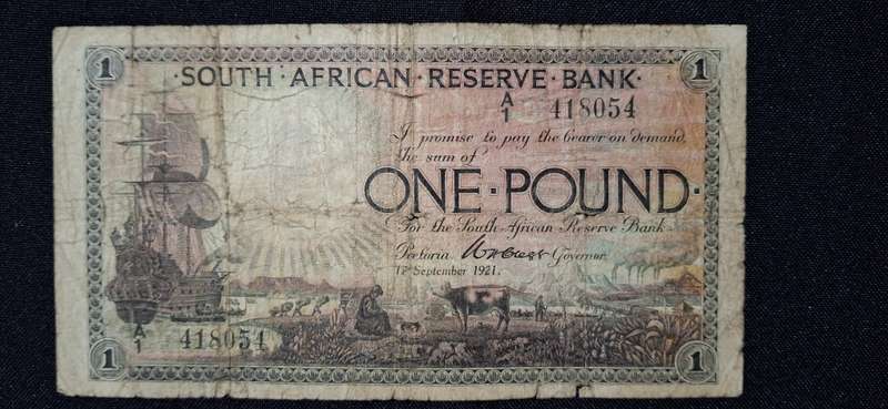 WH CLEGG ONE POUND RARE NOTE 17 SEPTEMBER 1921 A1-418054 SHIP WATERMARK