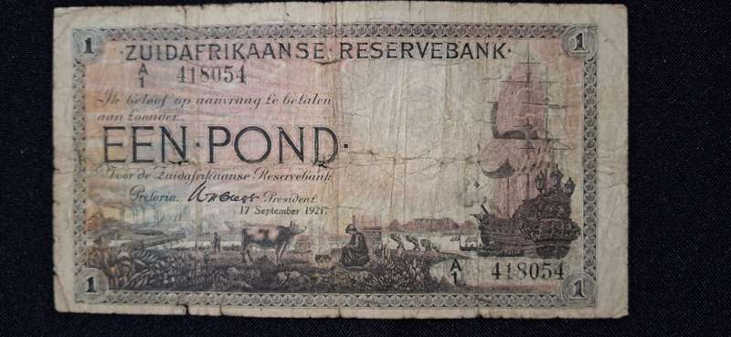 WH CLEGG ONE POUND RARE NOTE 17 SEPTEMBER 1921 A1-418054 SHIP WATERMARK