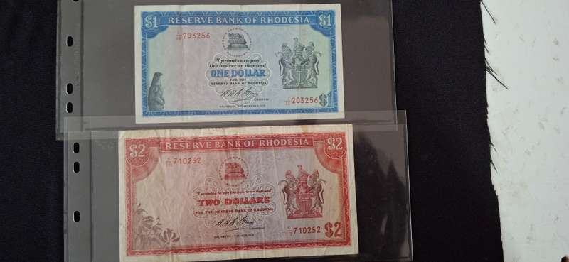 RESERVE BANK OF RHODESIA  $1 AND $2   2/09/1974 AND 4/03/1975  CIRCULATED SCARCE