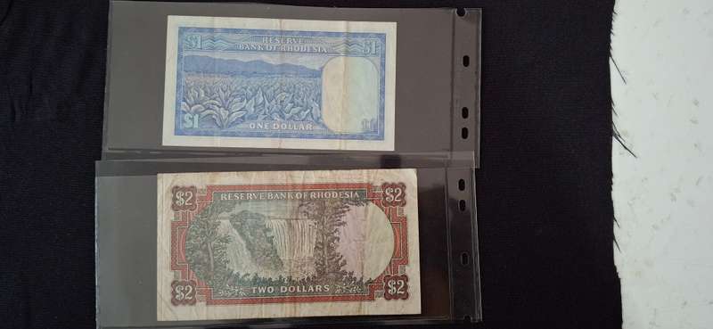 RESERVE BANK OF RHODESIA  $1 AND $2   2/09/1974 AND 4/03/1975  CIRCULATED SCARCE