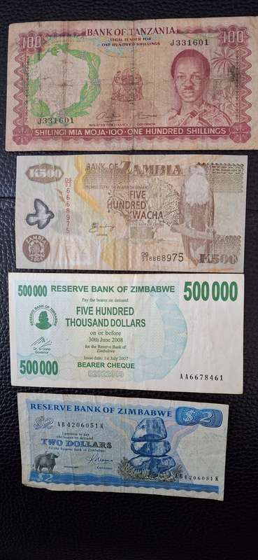 Set of 11  RSA and other WORLD Banknotes Circulated with Silver USA Dollar and QE 2nd One Dollar