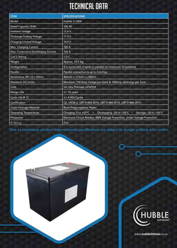 Hubble S-100A 1.2kWh 12V 100Ah LiFePO4 (First Life Cells)