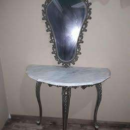 Victorian Half Moon Marble Table and Mirror