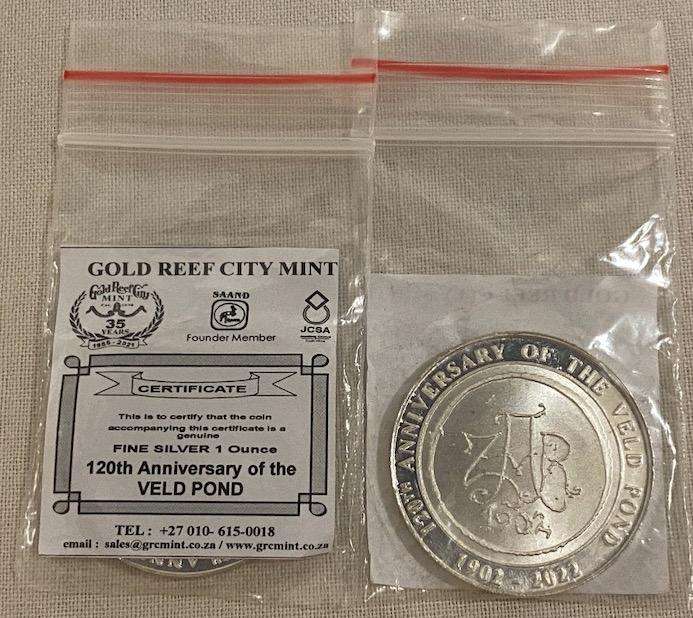 2022 GOLD REEF CITY SILVER 1oz | 120th ANNIV OF THE VELD POND | WITH GRC NNS MINT MARK | 2 AVAILABLE
