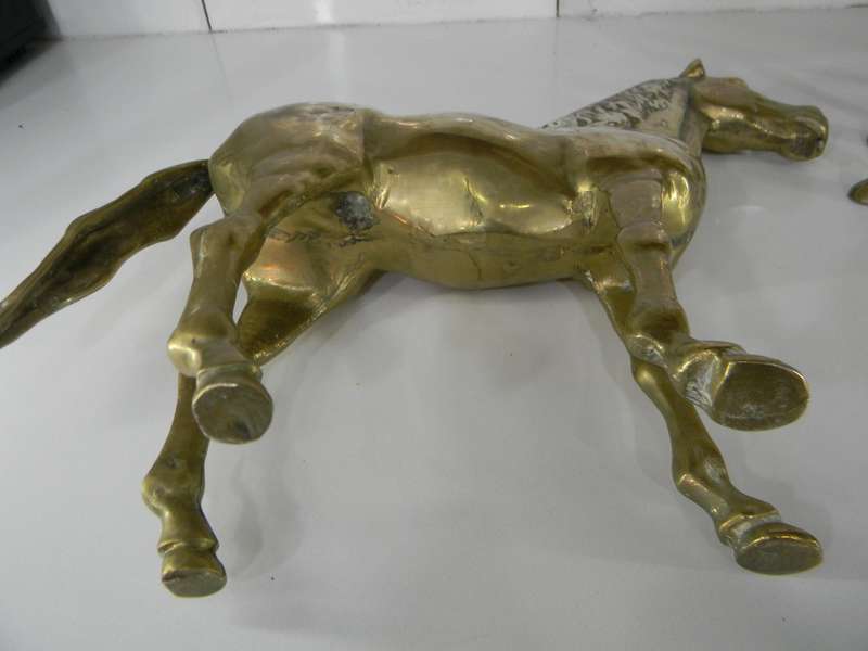 Pair of 2 Vintage Brass Horses Stallion Equestrian Tabletop