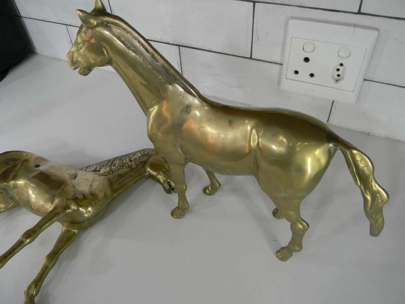 Pair of 2 Vintage Brass Horses Stallion Equestrian Tabletop