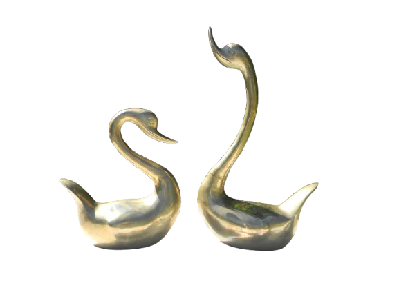 Mid-century large brass swan pair