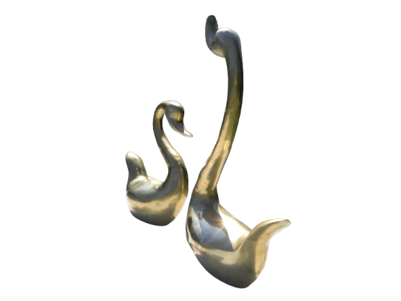 Mid-century large brass swan pair