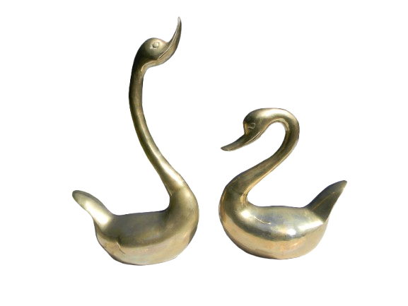 Mid-century large brass swan pair