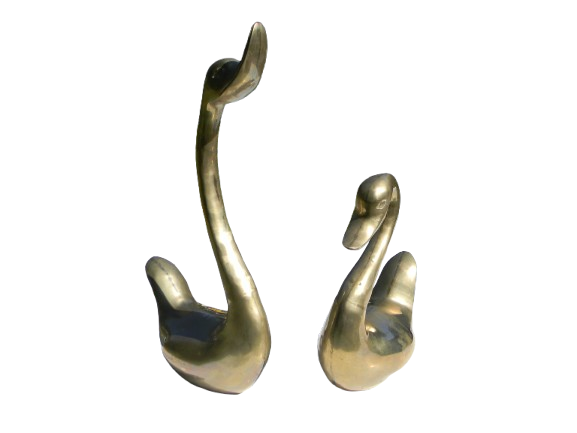 Mid-century large brass swan pair