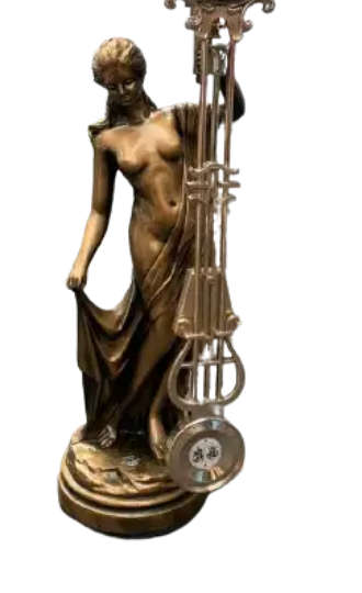 Crossa Spelter Figurine Swinging pendulum Quartz Clock' Tall Standing Partically nud as a women