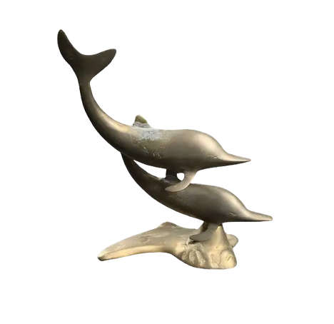 Brass Double Dolphin Sculpture 9`-Tall 11`-Length Swimming/Statue