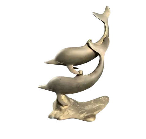Brass Double Dolphin Sculpture 9`-Tall 11`-Length Swimming/Statue